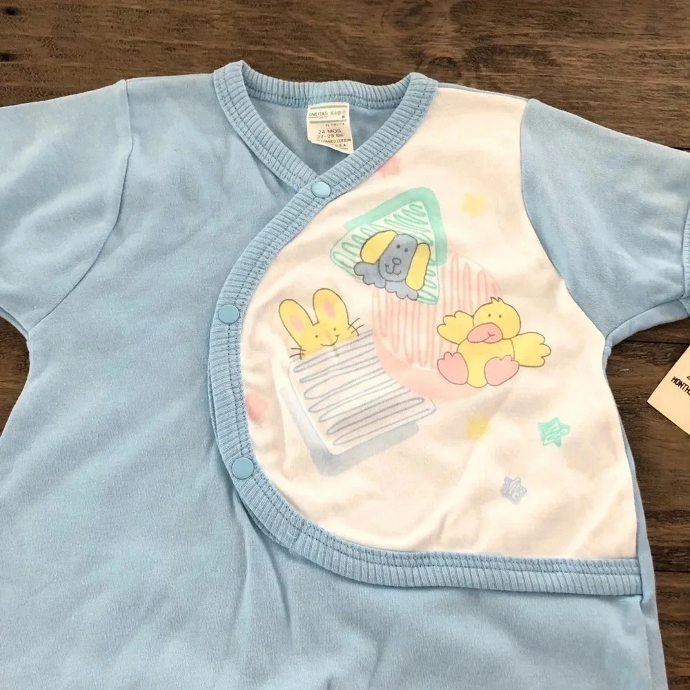 NWT Vintage Oneita Cotton‎ Blue One Piece Sleeper